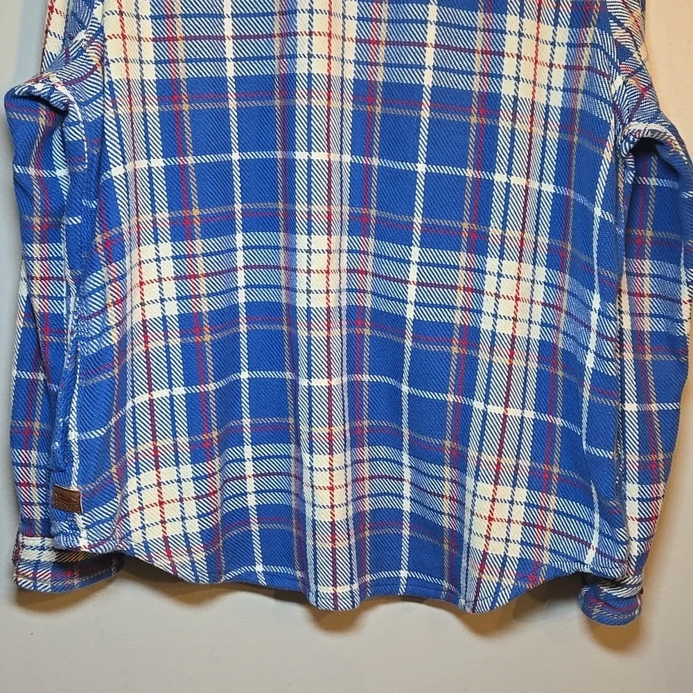 L.L. Bean Blue Plaid Button Front Knit Cotton Pocket Shirt Shacket NWOT